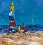 Beach Scene by Pro Hart, oil on canvas, sold Dec 2021