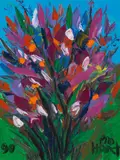 Flowers by Pro Hart, 1990, oil on canvas, sold Dec 2021