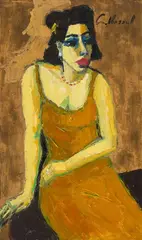 Portrait von Sonja sizend by Gernot Kissel, oil on canvas, sold Dec 2021