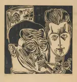 Selbstportrait mit Frau by Conrad Felixmüller, woodcut, sold Dec 2021