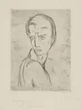 Jünglingskopf sich umwendend by Wilhelm Lehmbruck, 1911, etching, sold Dec 2021