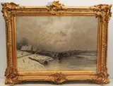 Holländische Winterlandschaft mit Fischervolk beim Krabbensuchen by Johann Jungblut, oil on canvas, sold Dec 2021