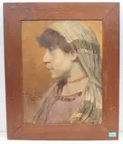 Portrait einer Frau im Profil by Beneš Knüpfer, 1887, oil on panel, sold Dec 2021