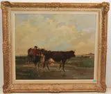 Bäuerin mit Kühen by Émile Charles Julien de La Rochenoire, oil on canvas, offered Dec 2021