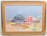 La maison rouge by Alphonse Lanoë, 1978, oil on board, offered Dec 2021