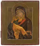 Russisch, Ende 18.Jh., mit kleinen Ergänzungen by Gottesmutter Eleusa, tempera, offered Dec 2021