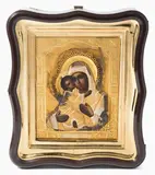 Russisch, um 1896 by Gottesmutter von Wladimir mit Silberoklad in Kiyot, tempera, offered Dec 2021