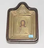 Russisch, um 1900 by Christus Pantokrator mit Oklad in Kiyot, tempera, offered Dec 2021