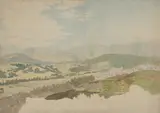 Landschaft nordöstlich von Basel mit Lörrach(?) by Wilhelm Ulrich Oppermann, watercolor, offered Dec 2021