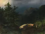 Gebirgslandschaft mit Saumpfad by François Diday, oil on canvas, sold Dec 2021