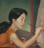 The young artist", Kyoto 1952 by Hans Jörg Limbach, oil on canvas, sold Dec 2021