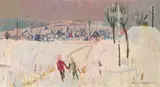 Winterabend bei Ottikon", 1958 by Henri Schmid, oil on canvas, sold Dec 2021