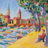 Zürich, Blick vom Limmatquai gegen Fraumünster und St. Peter, mit der Münsterbrücke, 2006 by Bernd R. Alder, oil on canvas, offered Dec 2021