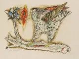 Falke vor Weiss by Alois Carigiet, 1968, color lithograph, sold Dec 2021