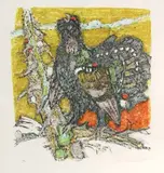 Auerhahn 2 by Alois Carigiet, 1976, color lithograph, sold Dec 2021