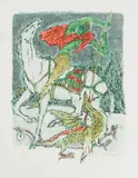 Falkner by Alois Carigiet, 1977, color lithograph, sold Dec 2021