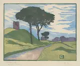 Via Appia by Martha Cunz, 1914, color woodcut, sold Dec 2021