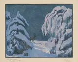 Winternacht by Martha Cunz, 1921, color woodcut, sold Dec 2021