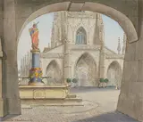 Brunnen by Niklaus Stoecklin, 1949, watercolor, offered Dec 2021