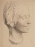 Tête de femme académie, les yeux clos by Félix Vallotton, chalk, sold Dec 2021