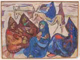 Eine Gruppe sitzender Beduinen by Karl Hosch, oil on canvas, offered Dec 2021