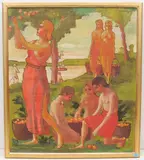 Die Apfelernte, 1918 by Heinrich von Nussbaumer, oil on board, sold Dec 2021