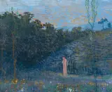 Am Flussufer stehende Gestalt, 1945 by Albert Schmidt, oil on canvas, sold Dec 2021
