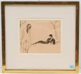 Stehender, weiblicher Akt mit liegendem Mann by Maurice Barraud, ink, sold Dec 2021