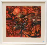 Landschaft in Orange by Hans Rudolf Strupler, mixed media, sold Dec 2021
