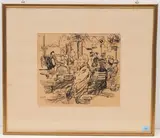 Strassencafé by Hugo Wetli, 1944, charcoal, offered Dec 2021