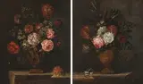 Umkreis Gegenstücke: Blumenstillleben in steinerner Vase by Jan Baptist Bosschaert, oil on canvas, sold Sep 2021