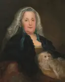 Umkreis Bildnis einer Dame mit Hund by Antoine Pesne, oil on canvas, sold Sep 2021