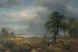 Norddeutsches Heideland mit Hünengrab und Opferaltar by Georg Heinrich Crola, 1877, oil on canvas, sold Sep 2021