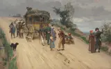 Diligence dans une montée by Pierre Outin, oil on canvas, offered Sep 2021