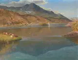 Lago del Ospizio S. Bernardino (Laghetto Moesola) by Gioachimo Galbusera, oil on panel, sold Sep 2021