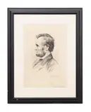 Abraham Lincoln by Thomas Johnson, etching on paper, sold Nov 2023