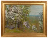 Spring Landscape by John Joseph Enneking, 1901, oil on canvas laid to board, sold Nov 2023