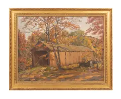 Covered Bridge by Robert Emmett Owen, oil on canvas, sold Nov 2023