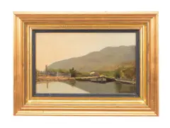 The Old Bridge by Worthington Whittredge, oil on paper laid to canvas, sold Nov 2023