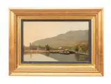 The Old Bridge by Worthington Whittredge, oil on paper laid to canvas, sold Nov 2023