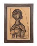 Venus of the Temple of Pathos by Steffen Thomas, charcoal drawing on newsprint, sold Feb 2024
