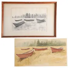 Five Red Boats by Reynolds Thomas, Watercolor, sold Mar 2026