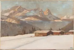 Winter Landscape by Carl Kessler, watercolor heightened with pastel on board, sold Oct 2022