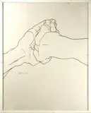 Praying Hands by Eleanor Dickinson, 1969, ink on paper, sold Oct 2022