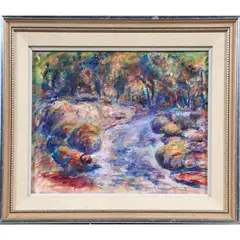 Mission Creek by John A. Dominique, 1973, watercolor, sold Oct 2022
