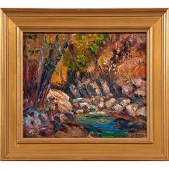 Colors of Fall: Mission Creek by John A. Dominique, 1950, oil on canvas board, sold Oct 2022