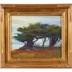 Pacific Grove Cypress by Jeff Daniel Smith, 2005, oil on board, sold Oct 2022