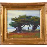 Pacific Grove Cypress by Jeff Daniel Smith, 2005, oil on board, sold Oct 2022