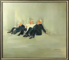 Sailors by Beatrice Wheelock, oil on board, sold Oct 2022