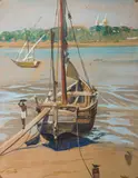 Sail Boat by K. K. Hebbar, watercolor and gouache on paper, sold Nov 2022